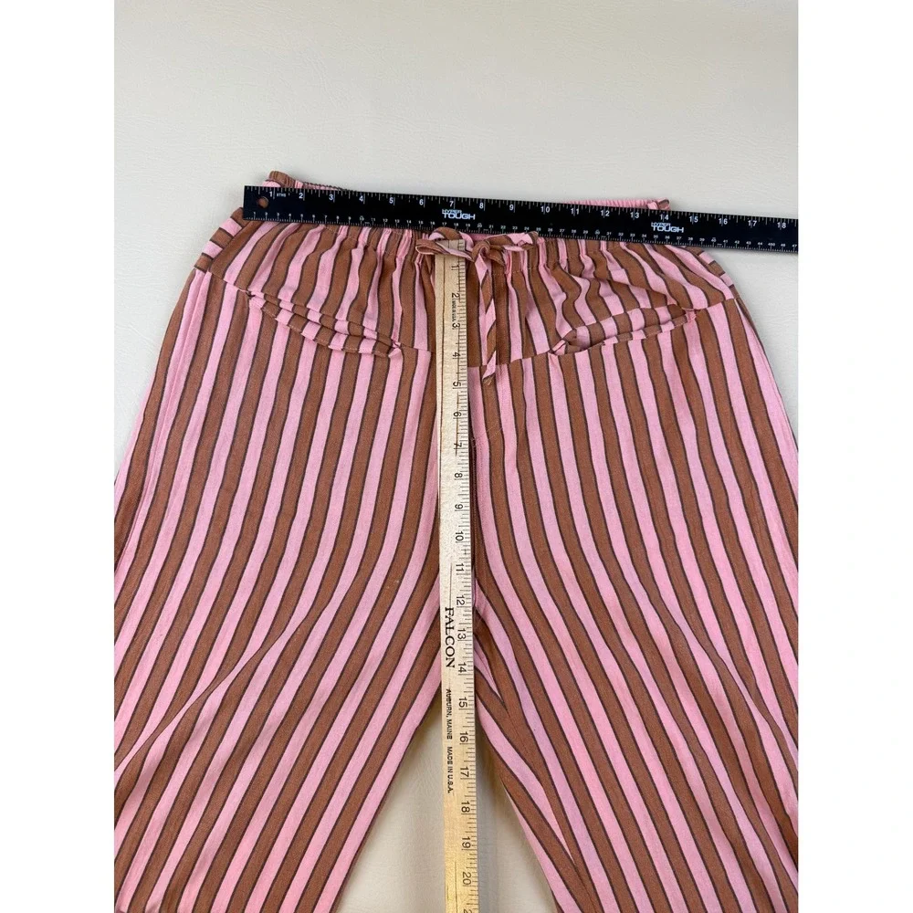 Boho Striped Wide Leg Cotton Pants Pink Brown Drawstring Medium Unbranded